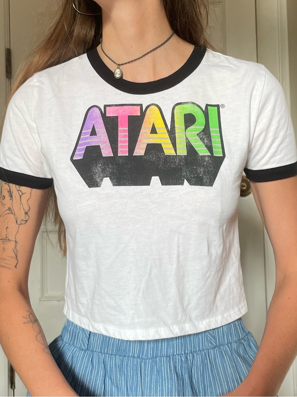 Atari Cropped Ringer Tee with Rainbow Logo